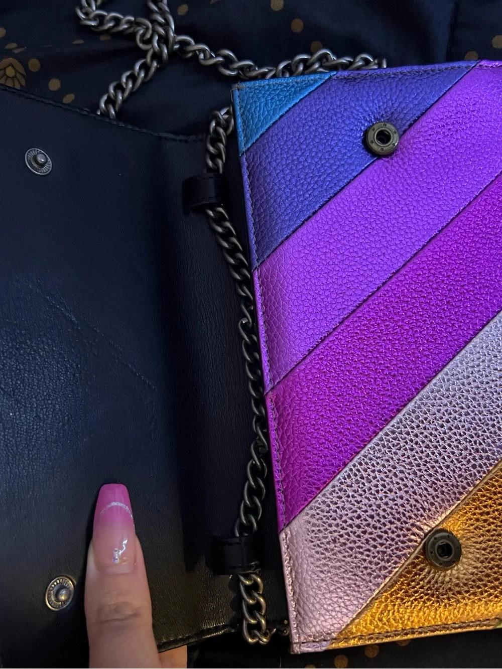 Kurt Geiger Multicolor Iridescent Diagonal Stripe Chain Crossbody